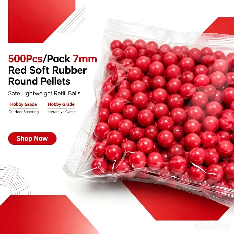 500Pcs Smooth Round Spherical Beads 7mm Red Soft Rubber Refill Balls Outdoor Hobby Interactive Play Replacement Ammo