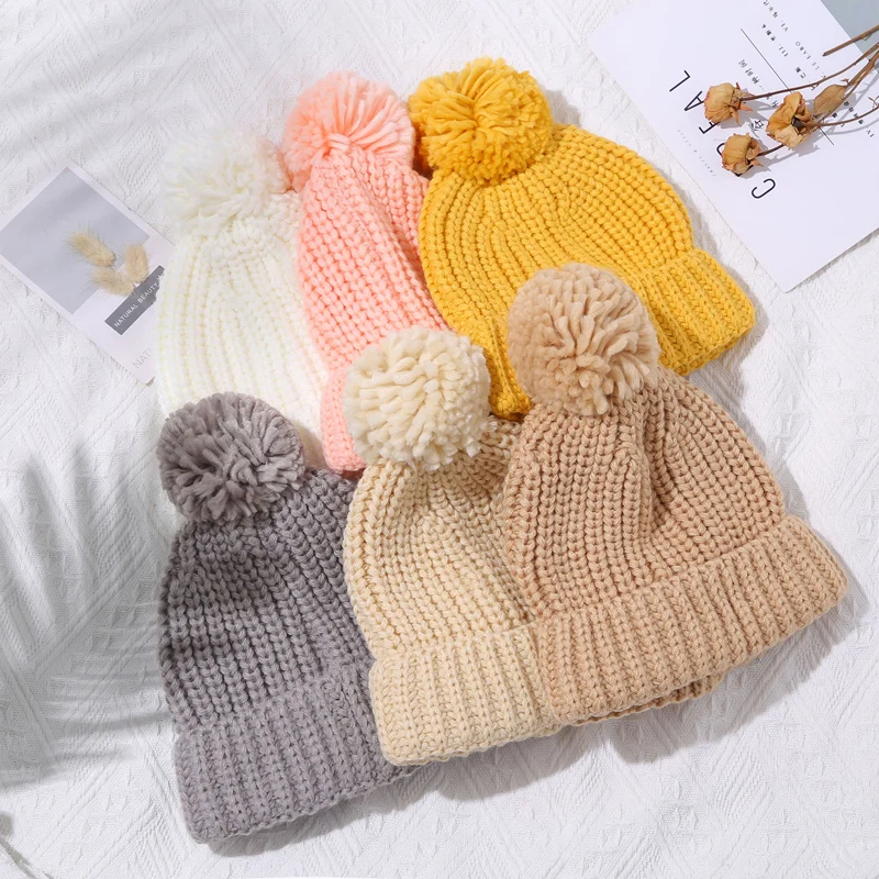 Lioraitiin Kids Knit Hat Cute Soft Thickened Solid Color Beanie Warm Winter Cap for Girls Boys