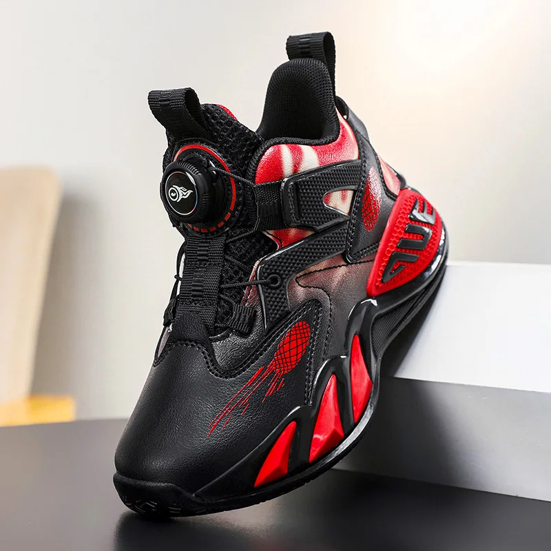 

Children‘s PU Leather Basketball Sneakers Non-slip Basketball Training Shoes Kids Lace-up Athletic Shoes Cushioned Running Shoes