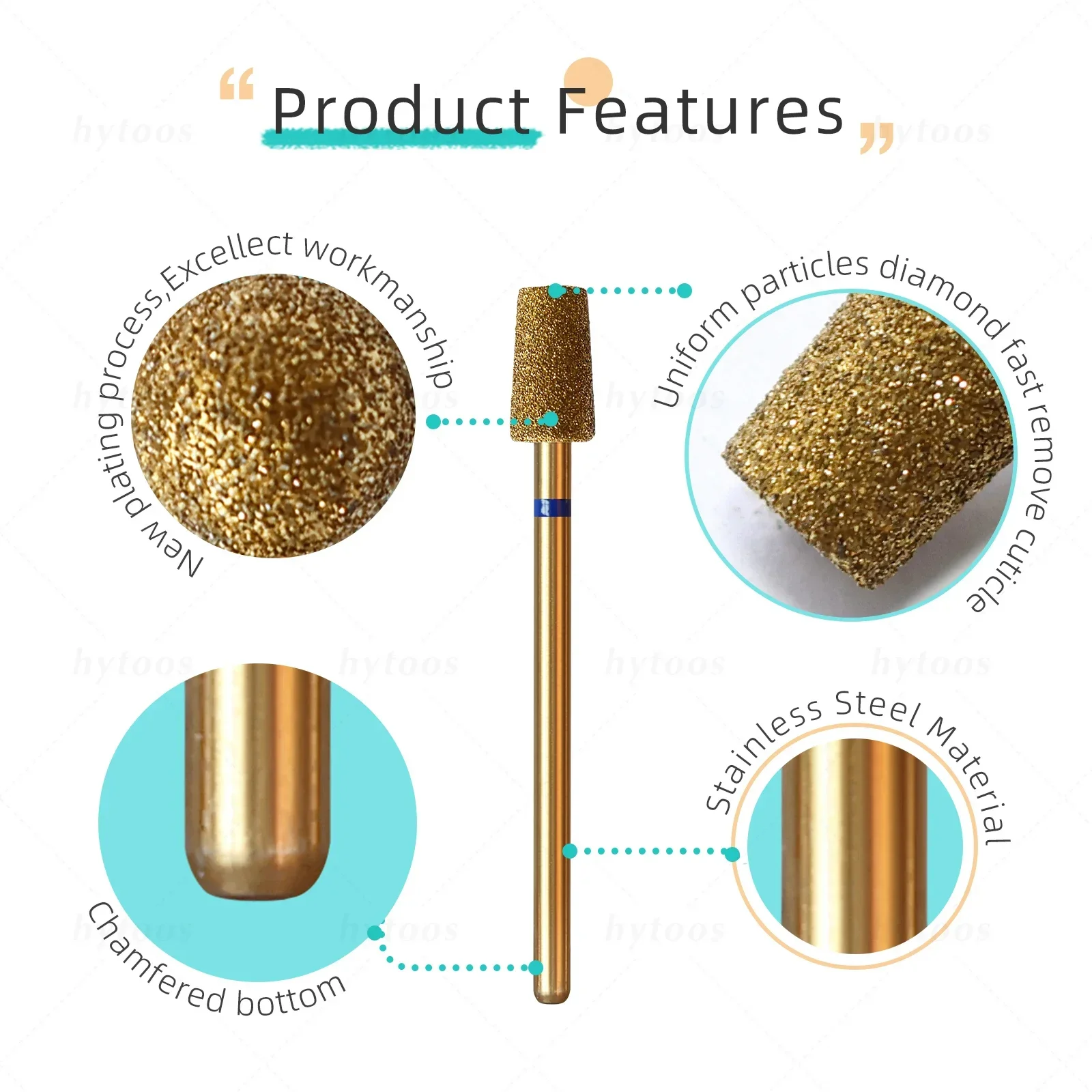 HYTOOS 5 ピース/セットチタンネイルドリルビットダイヤモンドキューティクルクリーンネイルビットプロフェッショナル安全キューティクル角質ネイルクリーナーツール