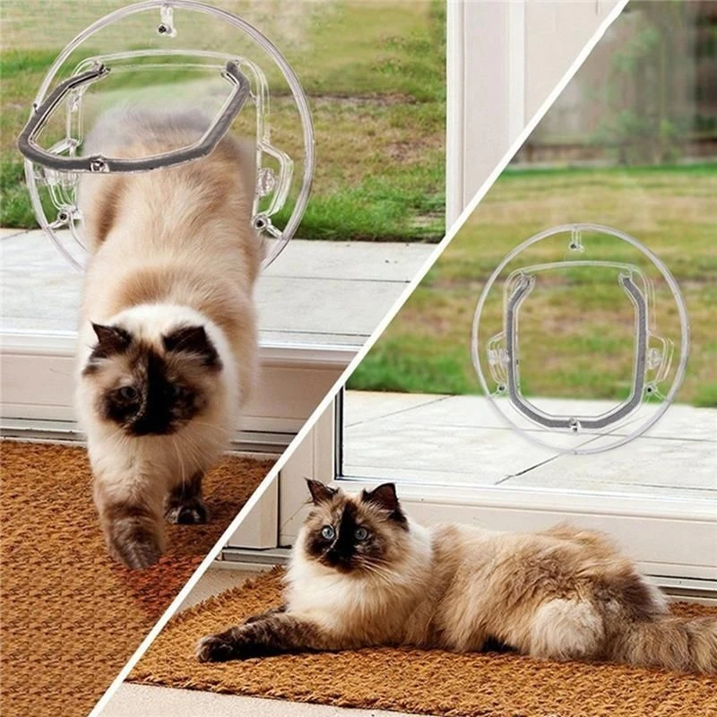 Transparent Pet Door With Lock For Cat Puppy Dog Door With Lock Round Door Screen Window Sliding Glass Door Bidirectional Gate