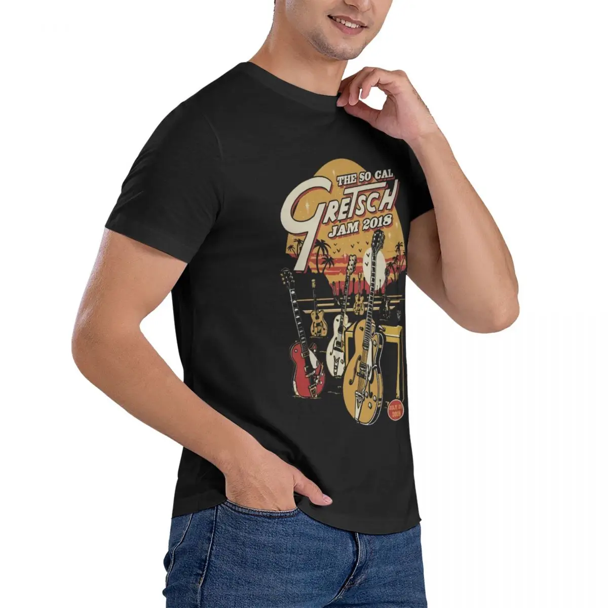 The So Cal Gretsch Jam 2018 Guitar Cotton Soft Touch Men Tshirt Loose Shortsleeve Breathable Plus Size Tee Top