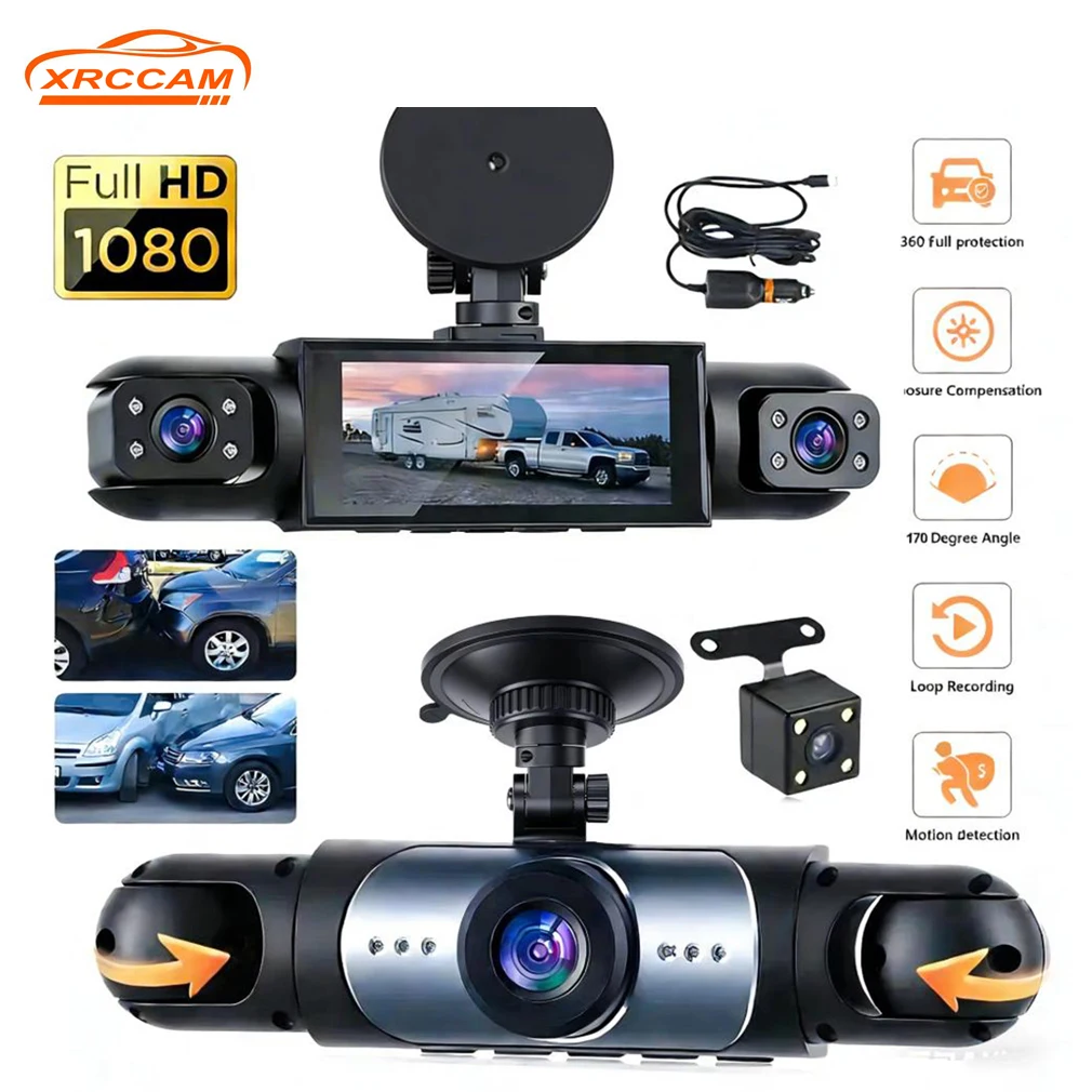 

4 Channel Dash Cam For Cars，HD1080P Front and Rear Inside Left Right Camera ,360° panoramic view Car DVR Night Vision G-Se
