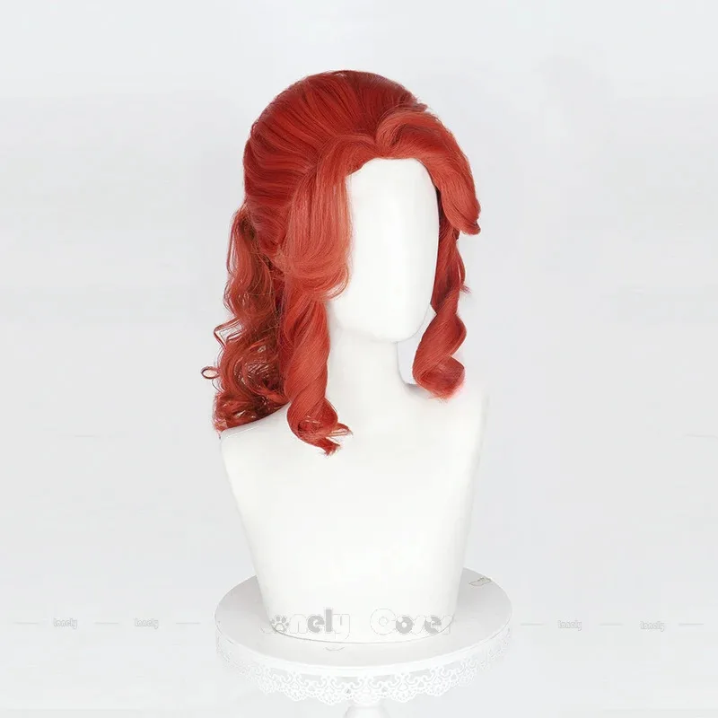 Aa69Identity V Archer 코스프레 가발 Anachronic Vilulf 다크 레드 하이 컬리 포니 테일 가발 여성 소녀 남성 할로윈 Brynhildr Vi