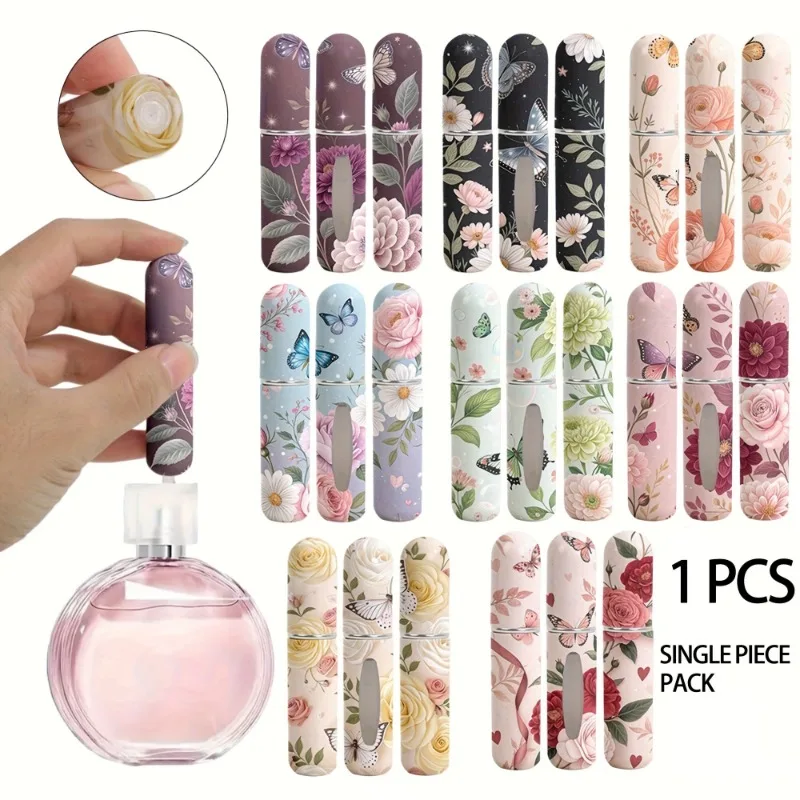 1pc Floral 5ml Refillable Perfume Spray Bottle Cute Printed Travel Portable Mini Direct Fill Bottom Plastic Fragrance Sampling