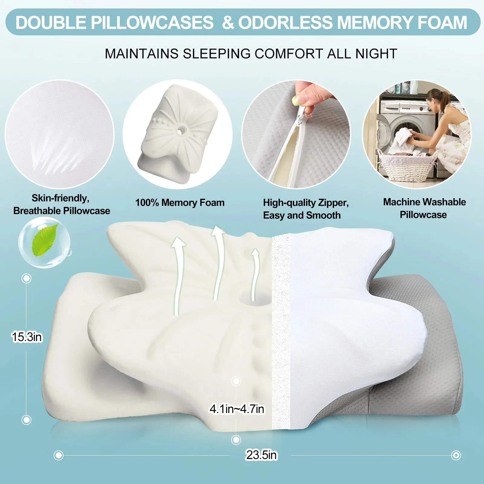 Pulatree Neck Pillow Bed Pillow Memory Foam Odorless Ergonomic Cervical Pillow For Neck And Shoulder Pain Relief Easy To Clean