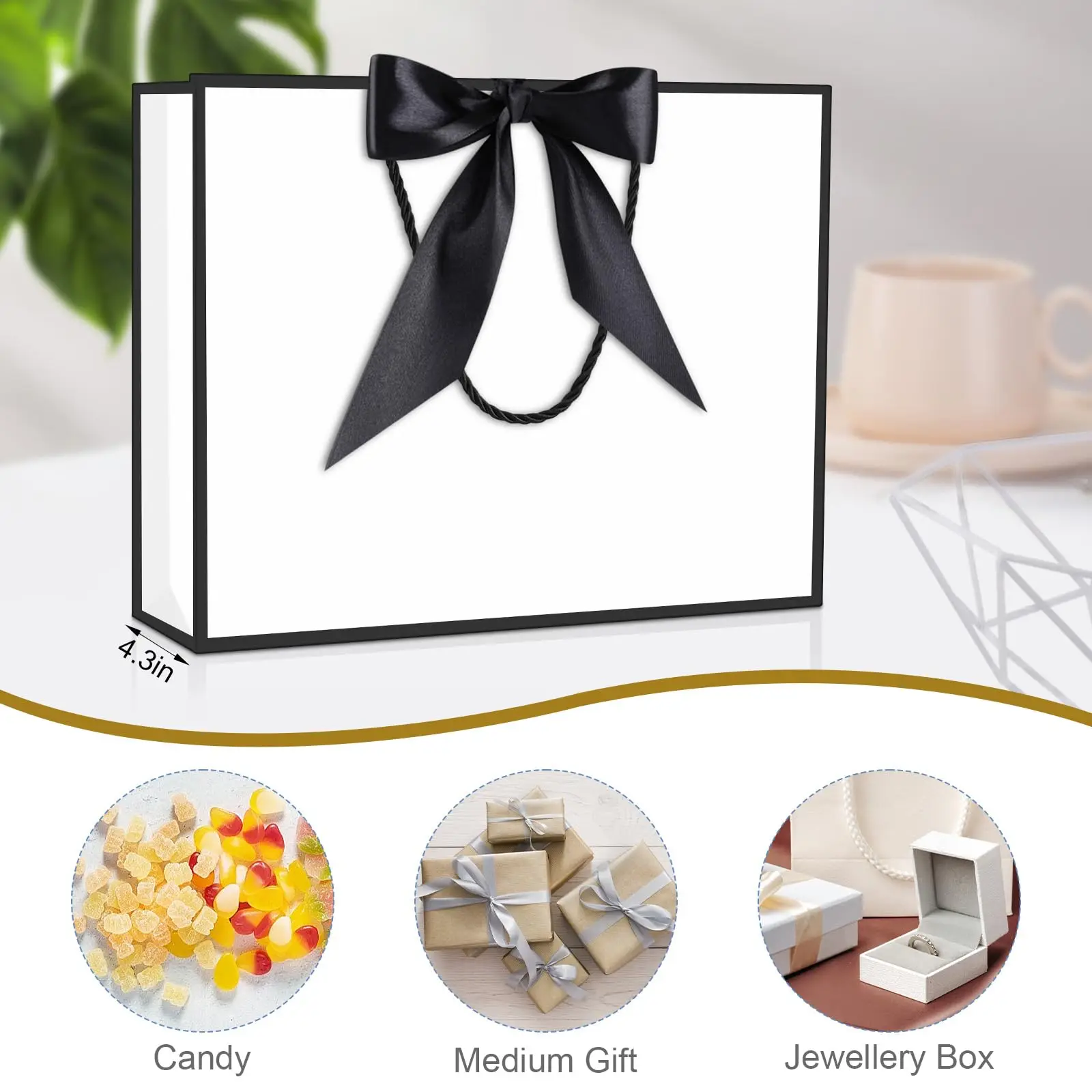 5 Stück Dankeschön-Papiertüten mit Griffen Geschenkverpackungstaschen mit Schleifenband für Hochzeit Babyparty Geburtstag Weihnachtsfeier – Detail 7