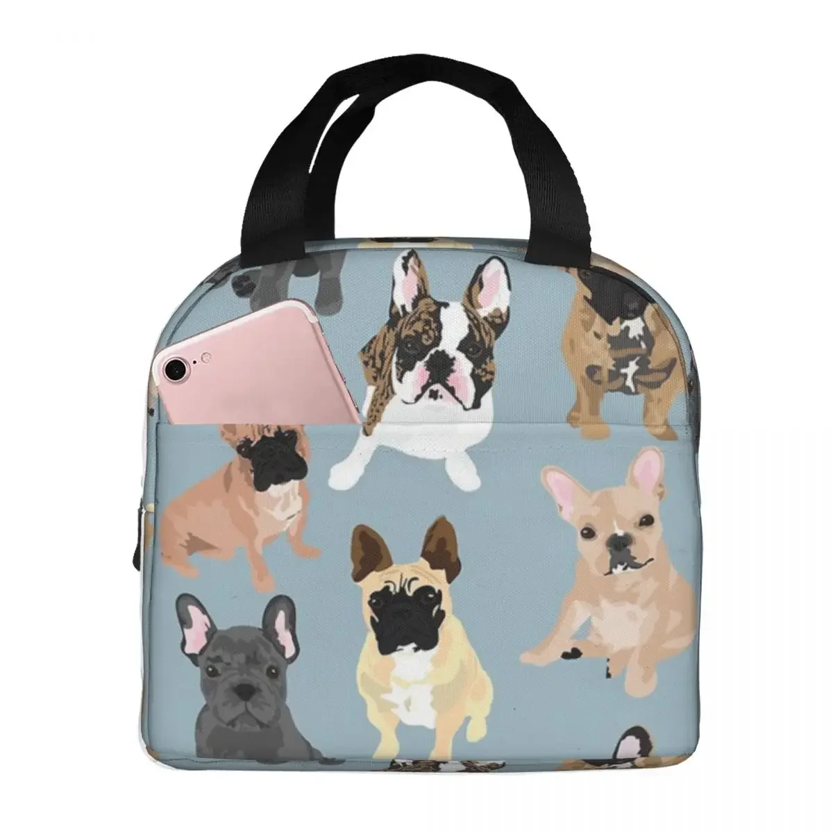 French Bulldogs Lunch Bags Waterproof Insulated Canvas Cooler Love Puppy Animal Thermal Food Picnic Lunch Box for Women Children