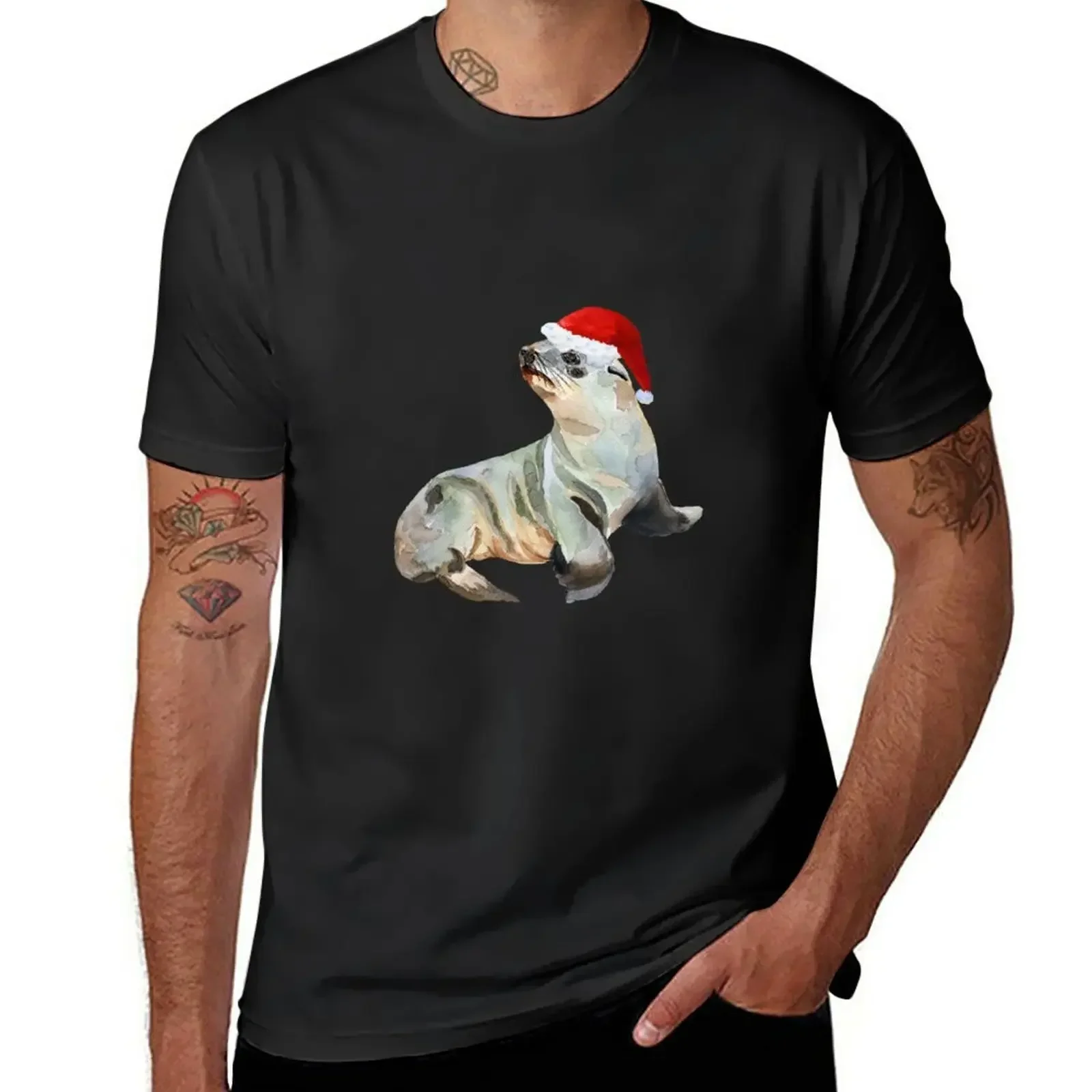 Christmas fur seal T-Shirt oversized graphic tee cute tops anime Blouse mens graphic t-shirts big and tall