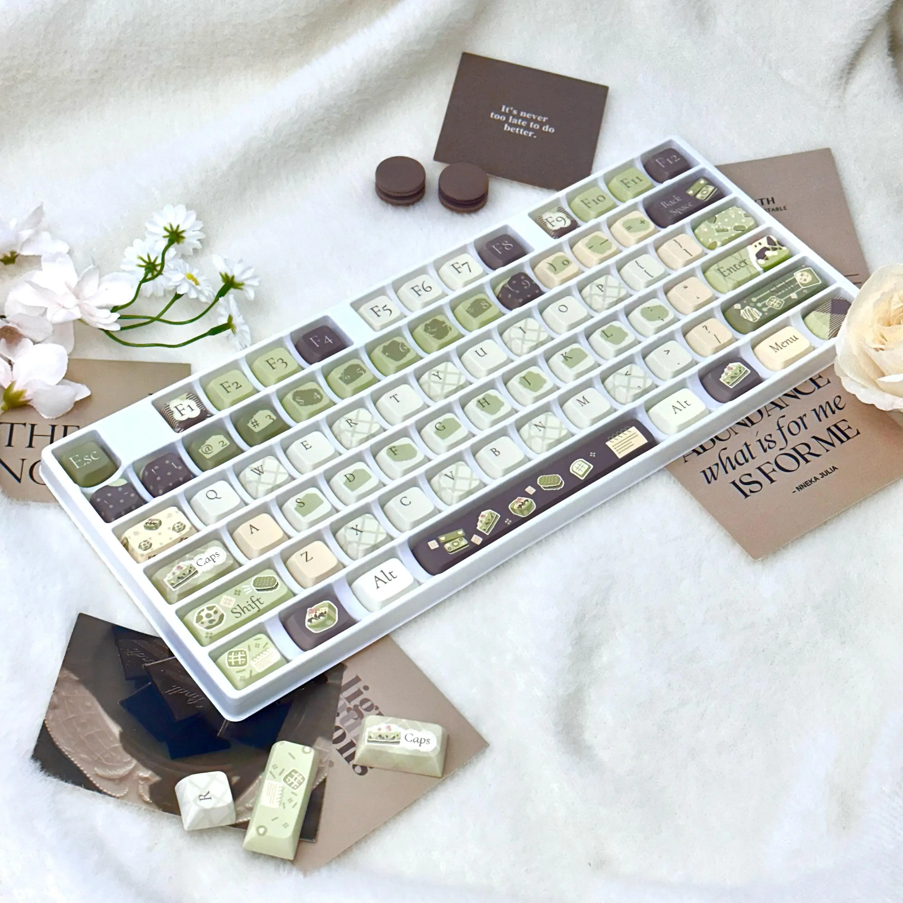 Matcha Cake Keycap Xda Keycaps 136 Keys Personalized Design Pbt Thermal Sublimation Green Chocolate Keycap Set 136Keys