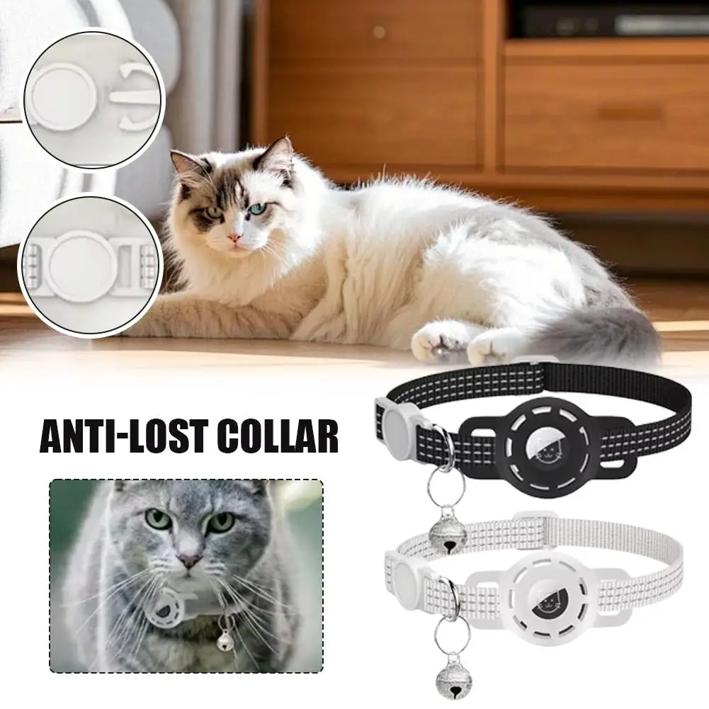 

Для Air Tag Pet Ошейник для кошек и собак, Светоотражающий ошейник для котенка с держателем Airtag и колокольчиком для девочек-хлопчиков и кошек, безопасный отрывной ﻿