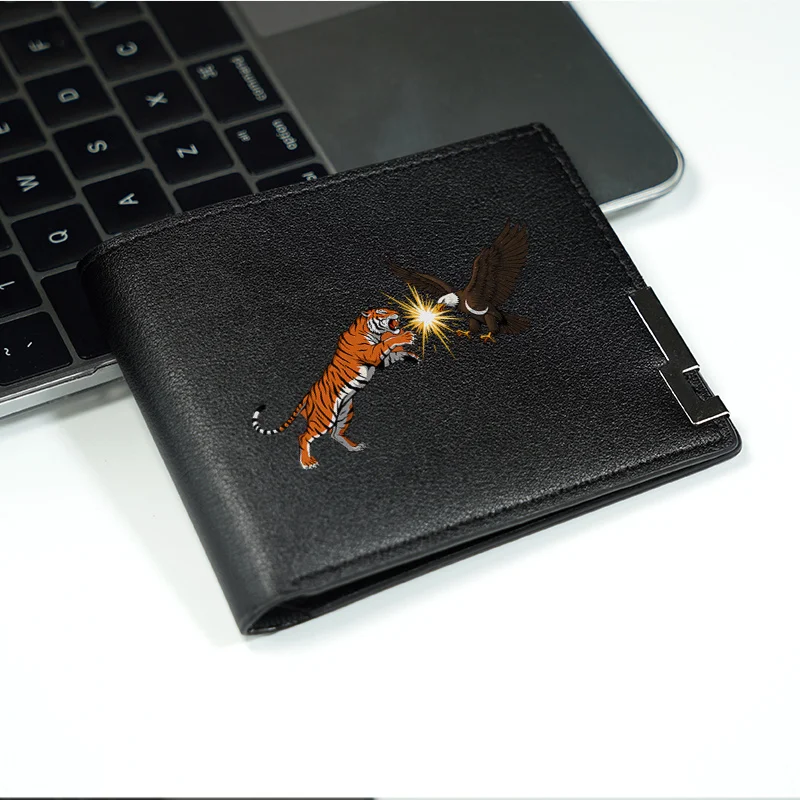 타이거 이글 클래시 PU 가죽 지갑 남성용 슬림 비즈니스 스타일 내구성 경량 일상용 패션 액세서리