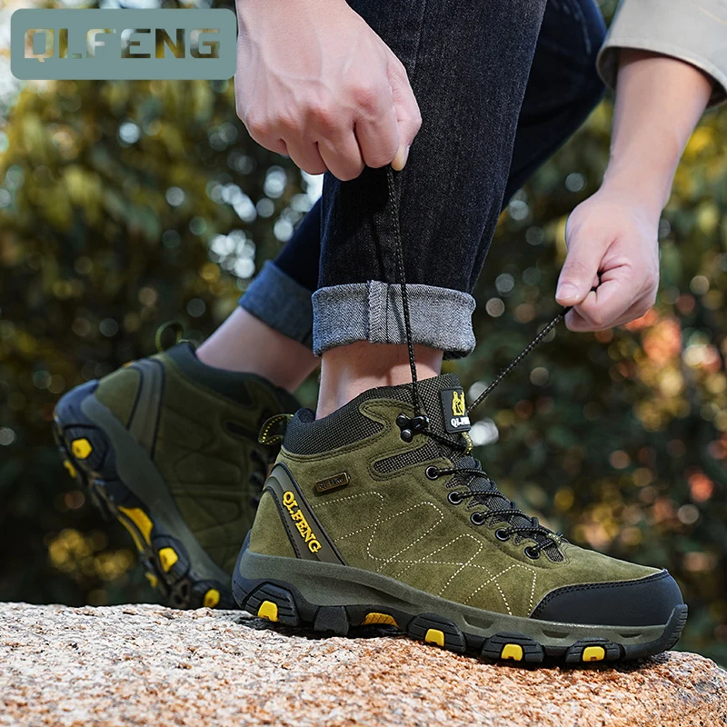 Mens High Top Hiking Boots Advanced Non-Slip Sneakers Comfortable Footwear for All-Terrain Adventures Climbing Hunting Trekking