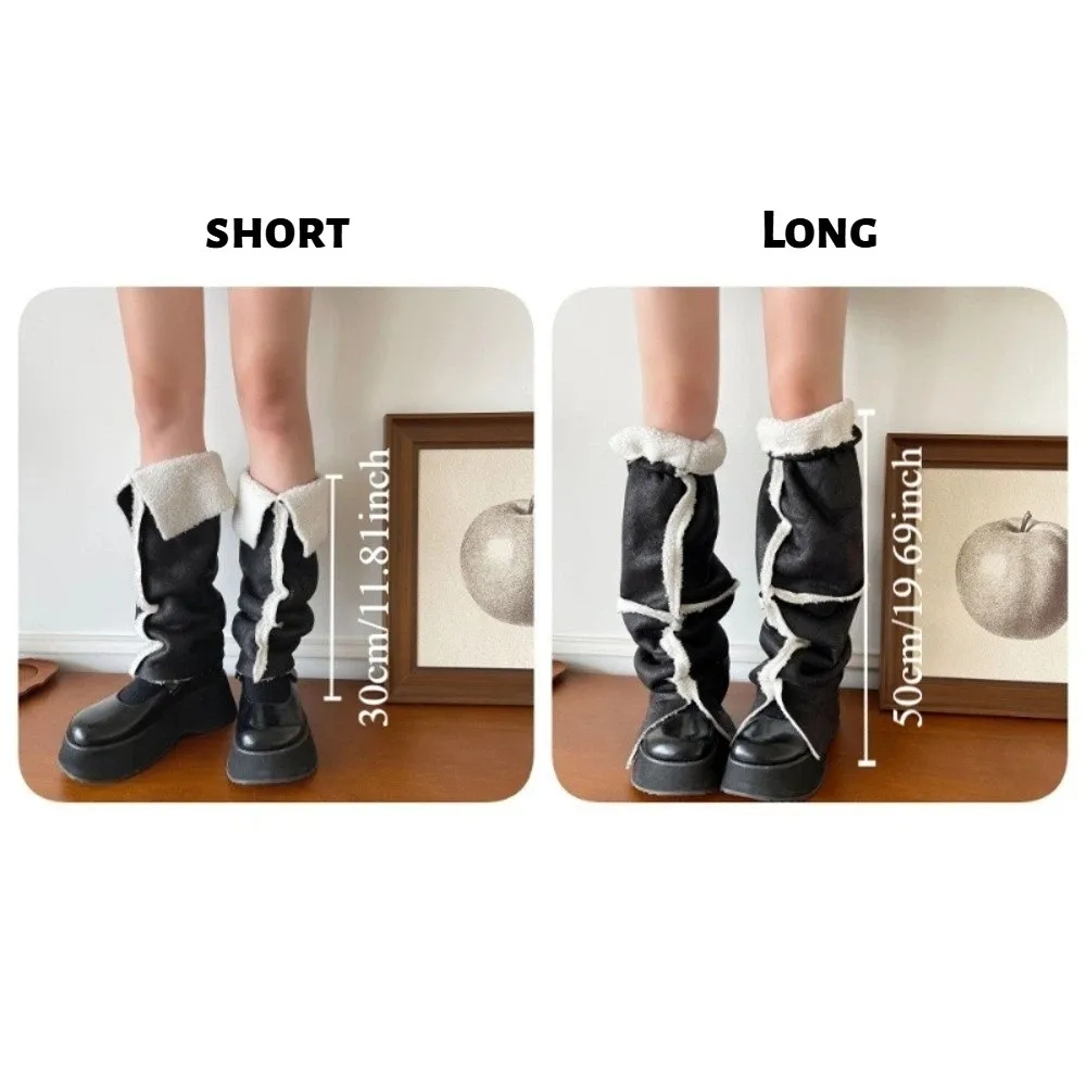 Y2K Thickened Suede Leg Warmers Mid-calf Wind Protection Foot Cover Turn-down Collar Design Warm Boots Cover Women
