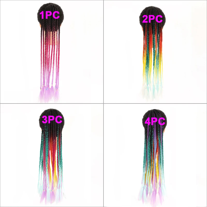 Girls Gradient Color Dirty Braided Ponytail 24inch  Synthetic Elastic Rubber Band Braiding Pony Tail Hair Extensions For Girls