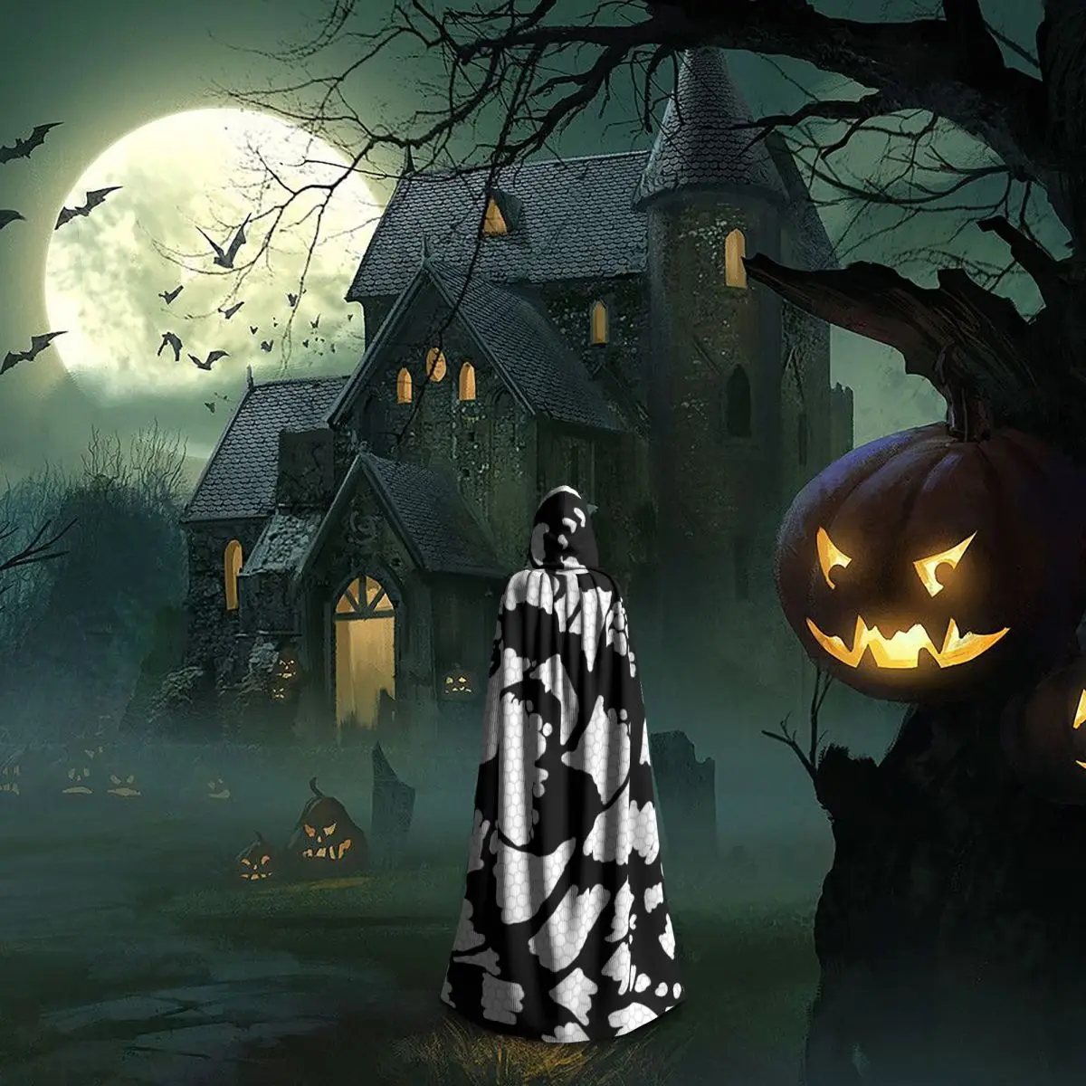 Mantello lungo con cappuccio modello Bandy Costume medievale da strega Mantello cosplay HalloweenParty Adulto unisex