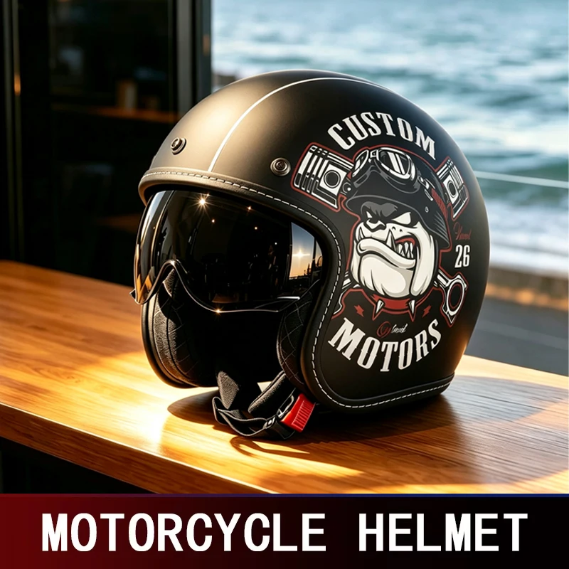 Image of Retro Motorradhelm mit Sonnenschutzvisier 3/4 Cruise Halbhelm Elektrischer Fahrhelm 3/4 Helm Universal 3C-Zertifizierung