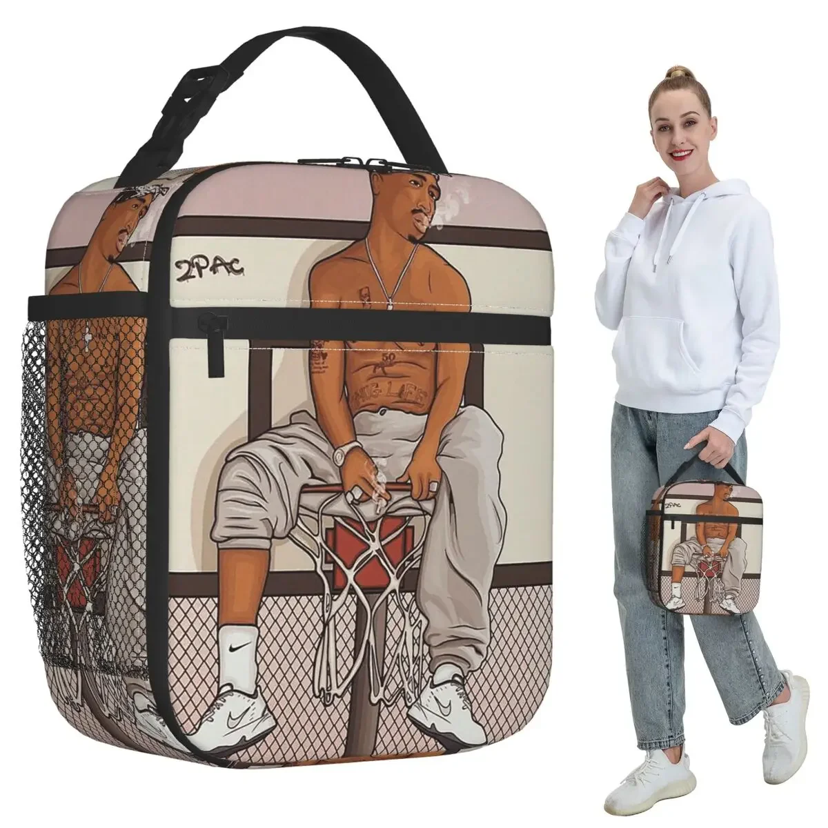 Rapper Tupac 2PAC Hip Hop Insulated Lunch Bag for Women Office Cooler Thermal Food Box Tote Portable Lunch Boxes Container