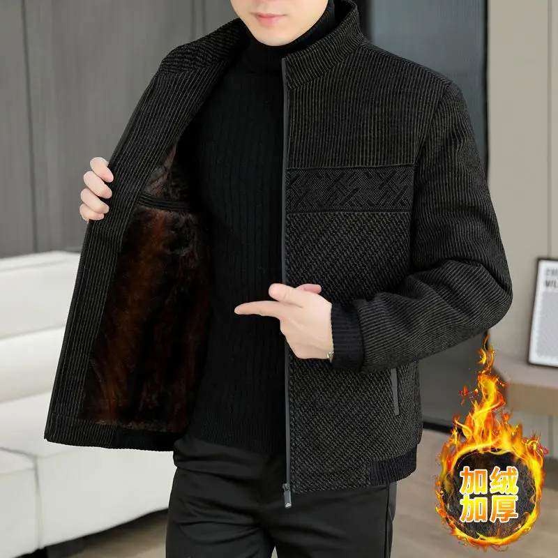 

High-End Woolen Jaet Luxury Casual Men's ort Thiened Fce Autumn Winter Outerwear Cleanfit Sle Fem Inner Wear