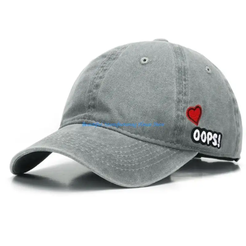 

E56A Unisex Vintage Washed Cotton Baseball Cap Harajuku Hip Hop Letters Heart Embroidery Adjustable for Snapback Dad Ha