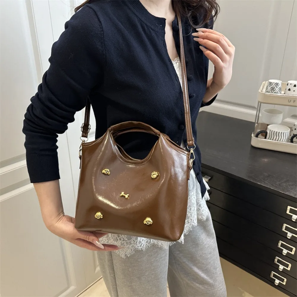 

Korean Style Casual Shoulder Bag Leather Solid Color Crossbody Buckle Bag Water-resistant Leisure Women's Rivets Handbag