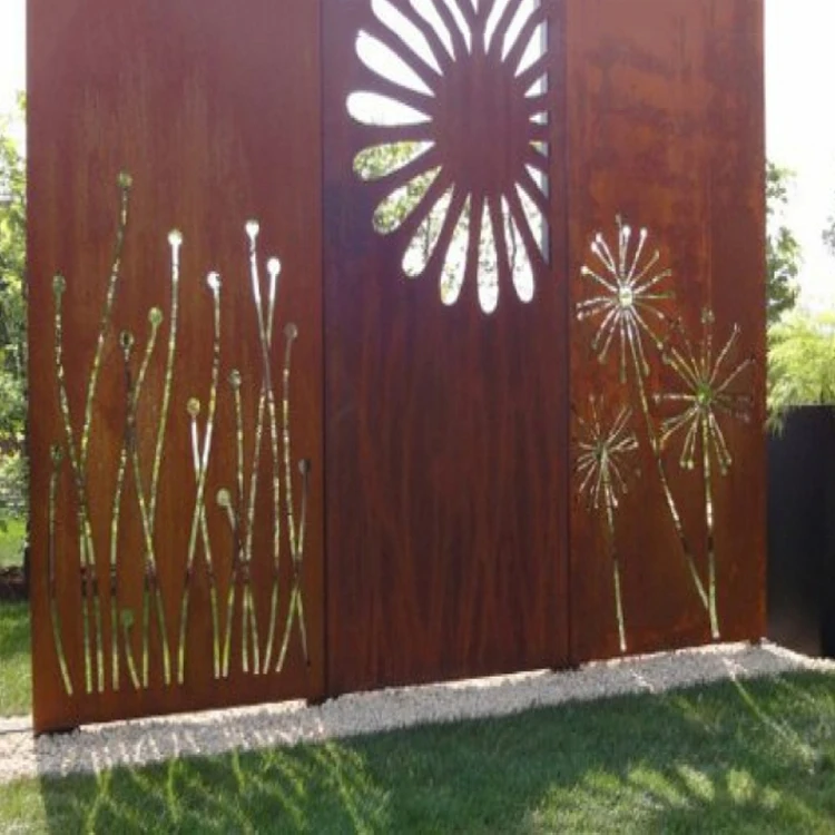 Corten steel outdoor divider panel contemporary metal garden screens