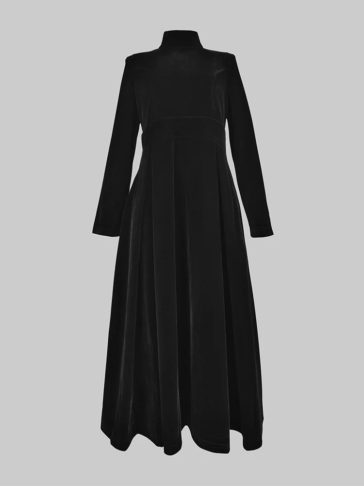 

Fashion Women's party dress Elegant luxury Long Sleeves Skinny Solid Color High Neck Midi Dresses Female Black Prom Golden Velve