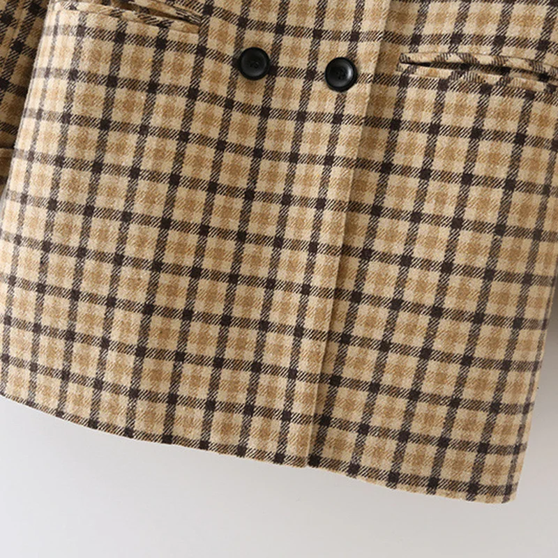  Spring and Autumn New Women's Suit Collar Double Breasted Plaid Fashion Casual Blazer Women's Office Oversized Blazer