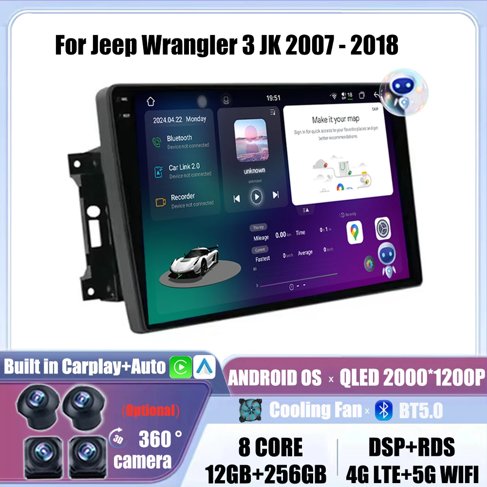 Android Car Radio For Jeep Wrangler 3 JK 2007 - 2018 4G Multimedia Stereo Video Player GPS Navigation 5G WIFI Carplay Auto DSP