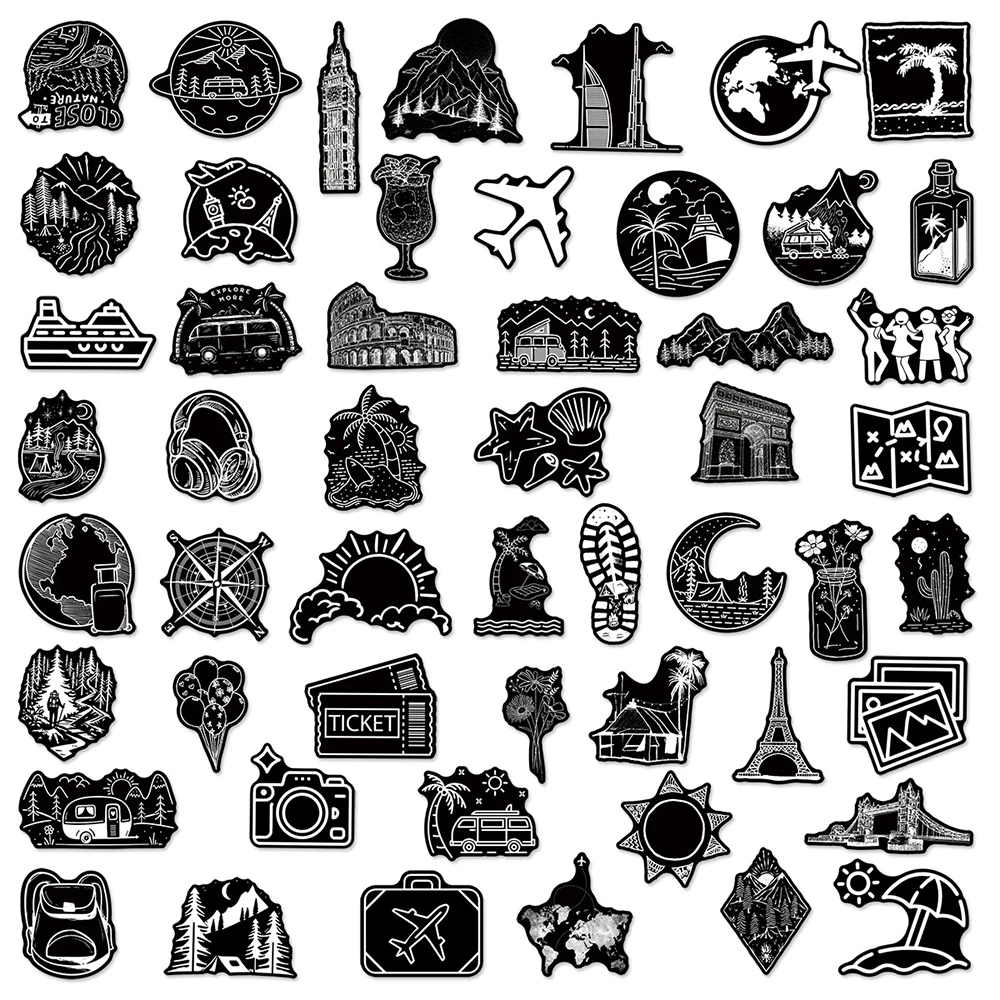 10/30/50 pezzi cartone animato in bianco e nero adesivi da viaggio all'aperto decorazione impermeabile adesivi giocattoli valigia fai da te telefono chitarra portatile