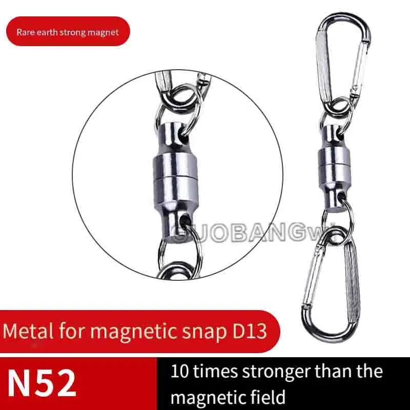 Strong Magnetic Buckle for Fishing & Hiking, Quick-Release Anti-Loss Metal Magnet Clip with Rope