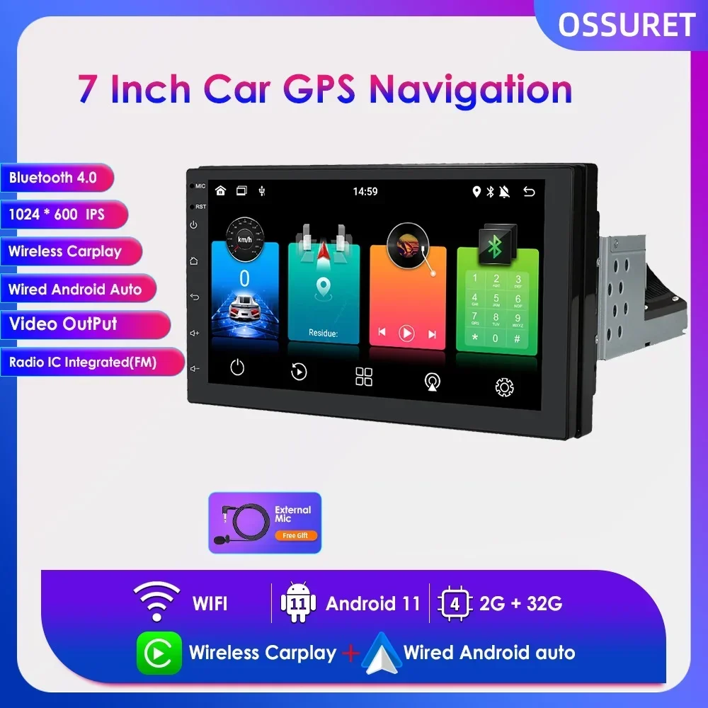 

7" Carplay Android Auto Universal Stereo 1 Din Car Radio GPS Navigation RDS for Volkswagen Nissan Hyundai Toyota Multimedia WIFI