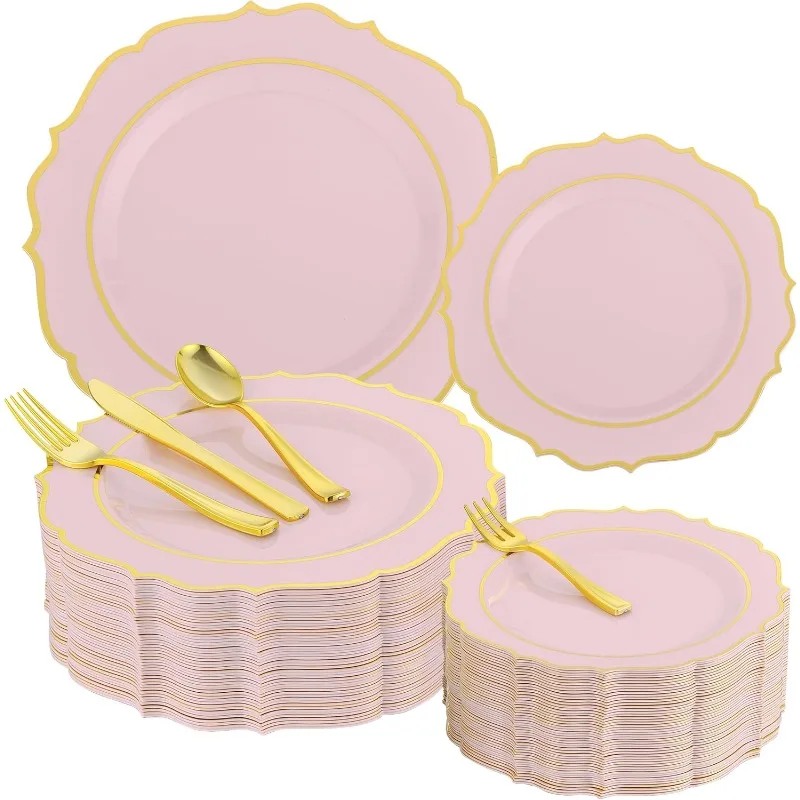 

300 PCS Dinnerware Set for 50 Guests, 50 Dinner Plates,50 Dessert Plates, Spoons, Forks, Knives, Dessert Forks