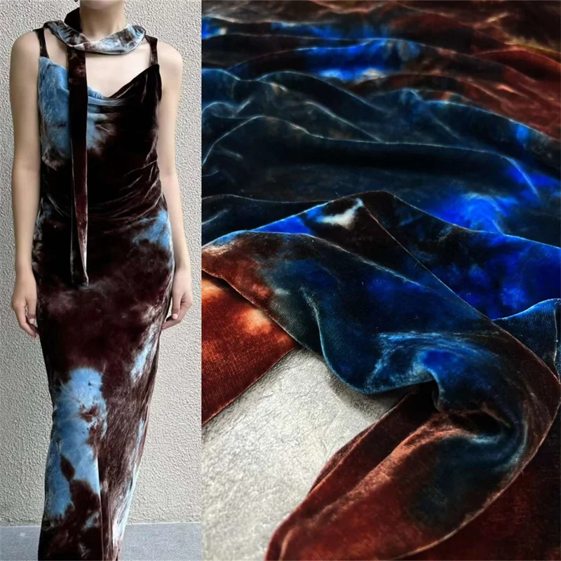 

Autumn 23 Designer Popular Tie Dyed Silk Velvet Fabric High Quality Women's Evening Dress Clothing Natural Mulberry Silk Fabric