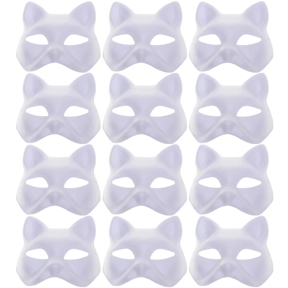 12 stks DIY Handgeschilderde Pulp Maskers Blank Kat Gezicht Halloween Maskerade Partij Cosplay Vrouwen Kids Craft Veilig Premium Materiaal