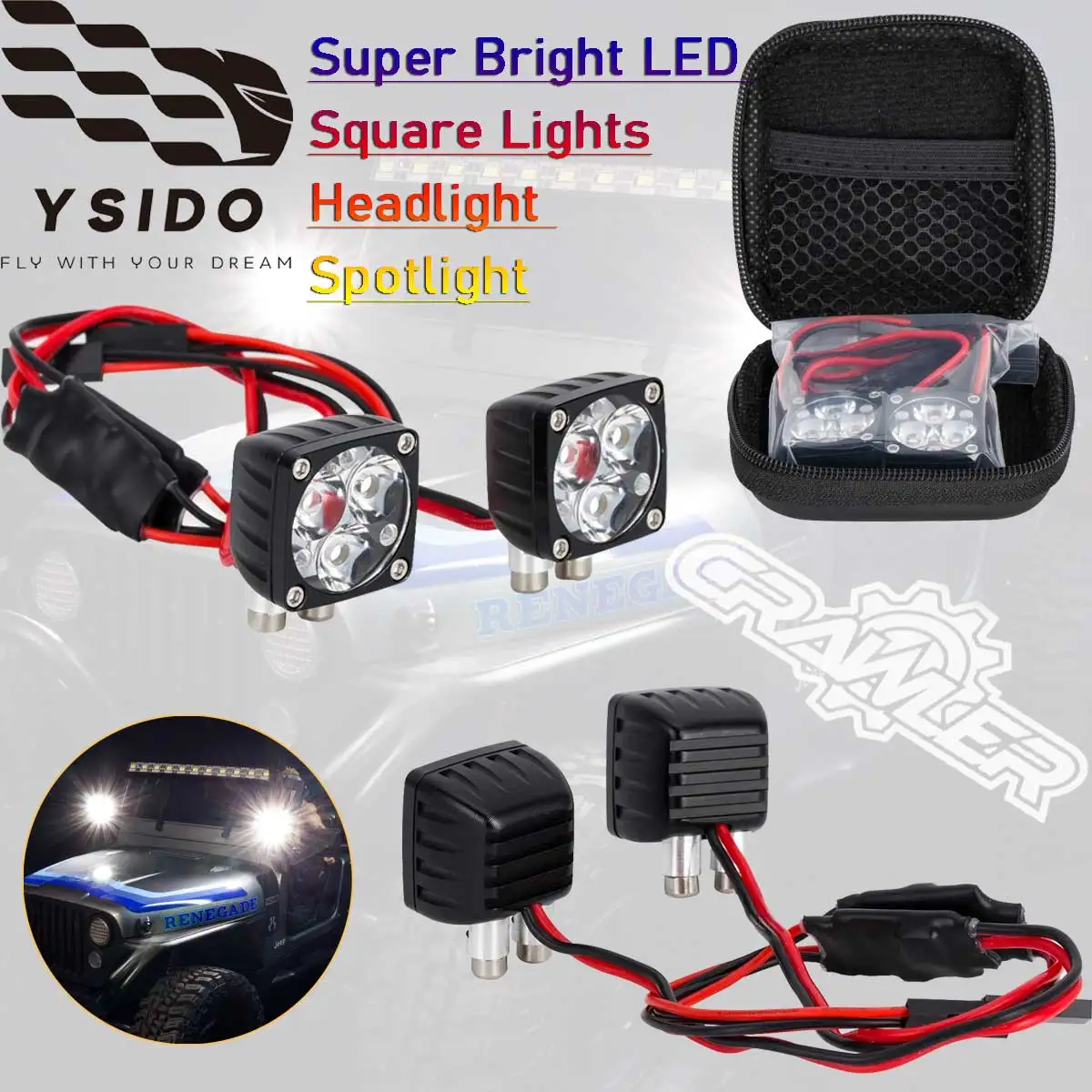 

RC Crawler Car Super Bright LED Square Lights 21*20mm Headlight Spotlight for 1/10 1/8 Axial SCX10 TRX4 TRX6 Wraith DIY Parts