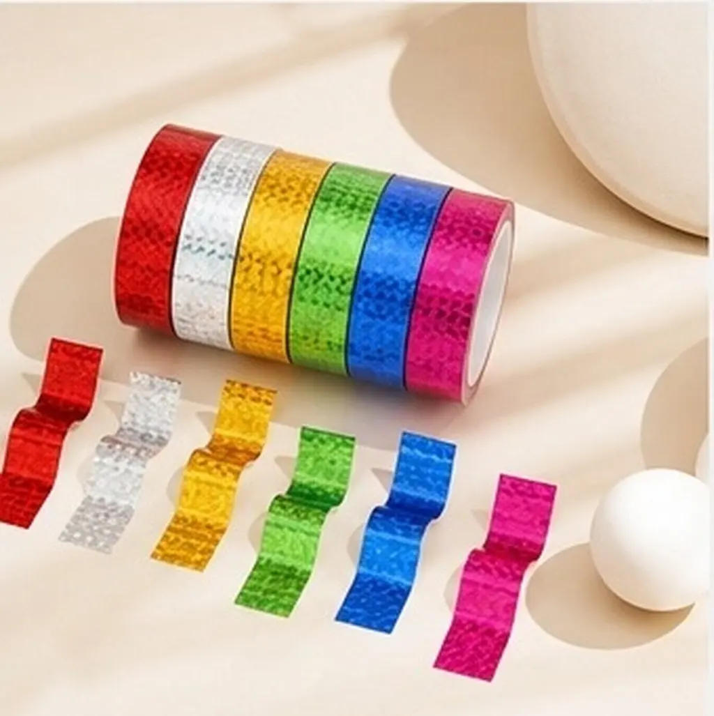 6 Rolls 25Mm Holographic Colored Tape Set Premium Easy Peel Stick Remove Residue Free DIY Craft Gift Wrapping Planner Decor