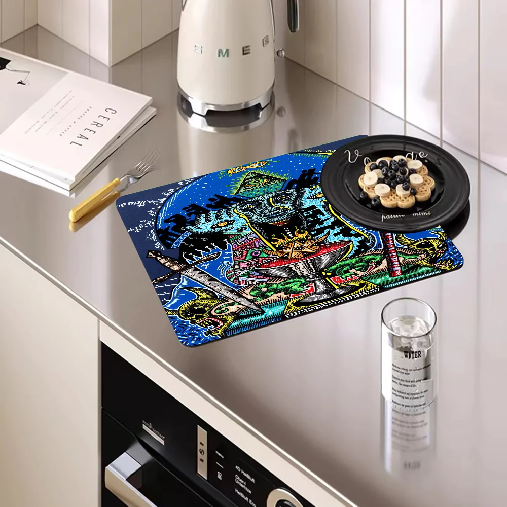 Ins Eyeballs Eye Cool Quick Drying Dish Mat Printed Kitchen Tableware Coffee Draining Pad Dinnerware Cup Bottle Placemat