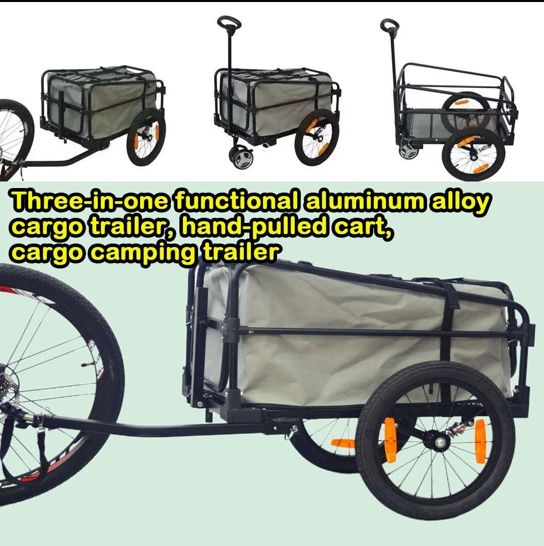 Remorque de vélo remorque à bagages en alliage d'aluminium fonction trois-en-un remorque d'équitation camping petit remorque marchandises remorque pliante