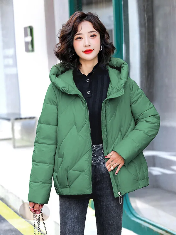 Women's Short Winter Cotton Jacket Warm New Loose Hooded Thick Cotton Coat Trendy Quilted Cotton Padded Jacket Parkas Clothing