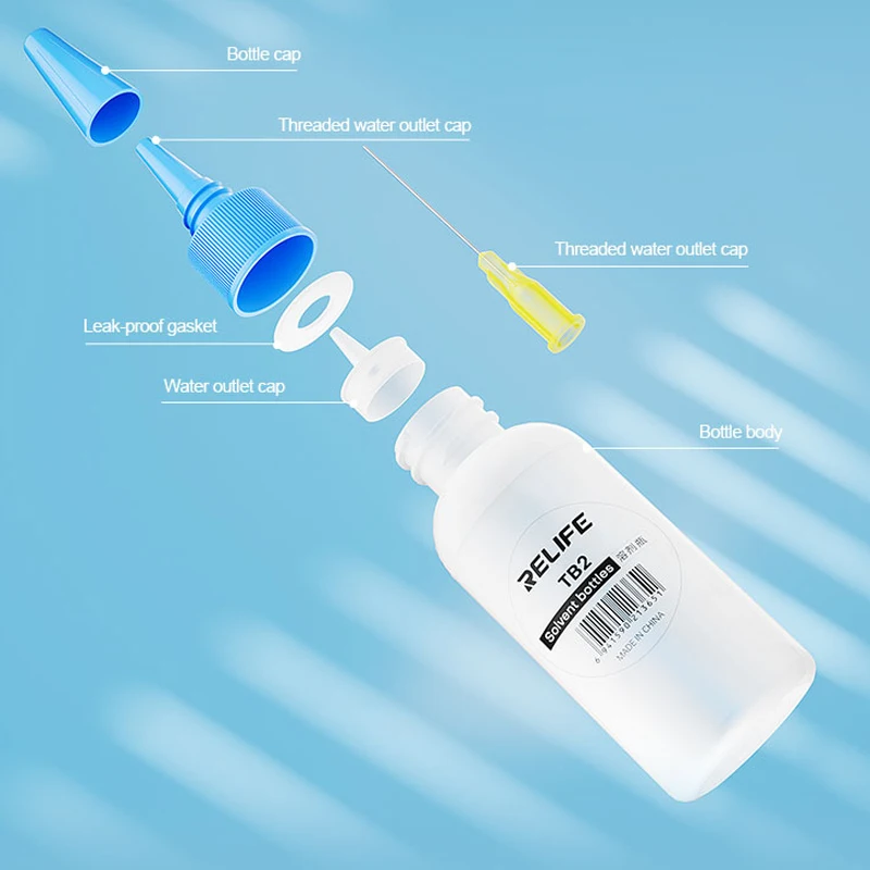 RELIFE TB2 50ML Empty Needle-Tube Solvent Bottle Plastic Squeeze Bottle for Alcohol/Frame Removal Fluid/Glue Removal Dispenser
