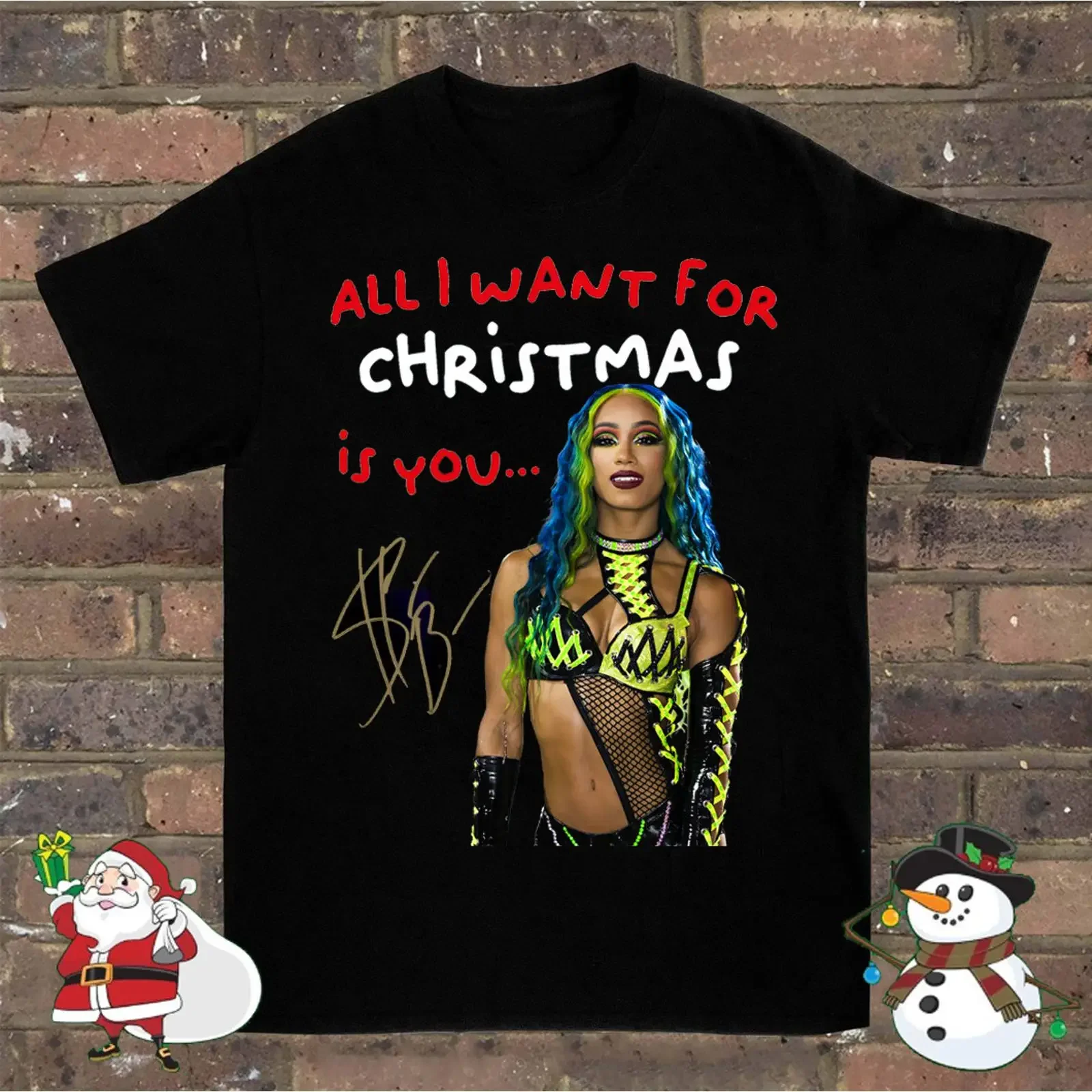 All I Want For Xmas Is Sasha Banks Black T shirt Size S To 4XL MO313 vintage Washed Breathable homme Slightly fashion Stylish