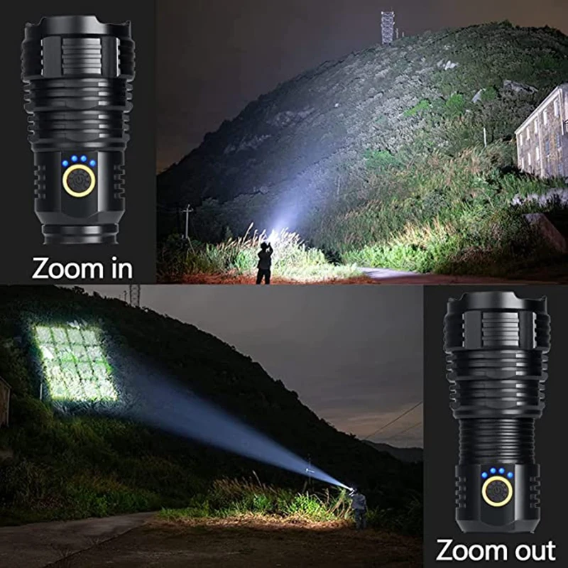 Linterna LED recargable, linterna superbrillante con lúmenes altos para emergencias de Camping