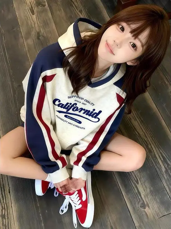 

Women's Long Sve Hoodie Thiened Fce Loose Fit Color Blo Design Autumn Winter New Sle Couple Outerwear