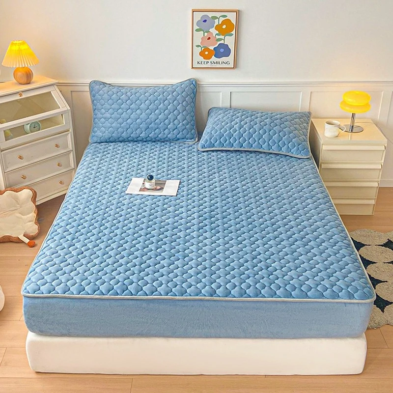 جديد سميك الحليب المخملية المجهزة ورقة بلون لينة الدفء شاملة غطاء حامي المرتبة لسرير مفرد مزدوج ساباناس #2