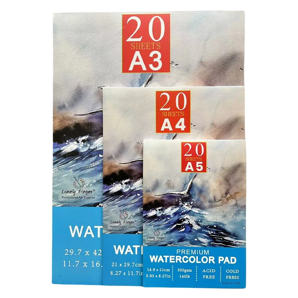 

A3/A4/A5 Watercolor Pad, 140lb/300gsm, 20 Sheets | Cold-Pressed, Acid-Free, Artist Paper for Adults and Students - Painting, Gou