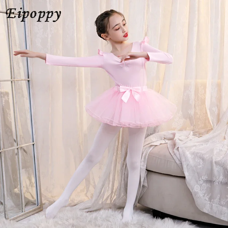 Girls' Dance Clothes Gauze Skirt Split Ballet Practice Clothing Grading Clothing Spring and Summer Long Short Sleeve