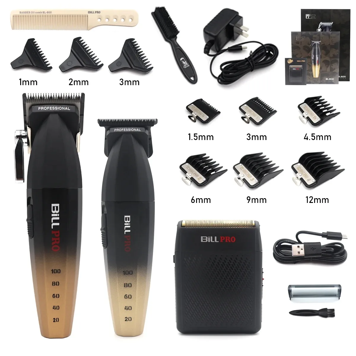 BiLLPRO BL600 BL800 Professional Barber Electric Push Hair Clipper Oil Head Gradient Engraving Head Whitening Device Shaver Tool