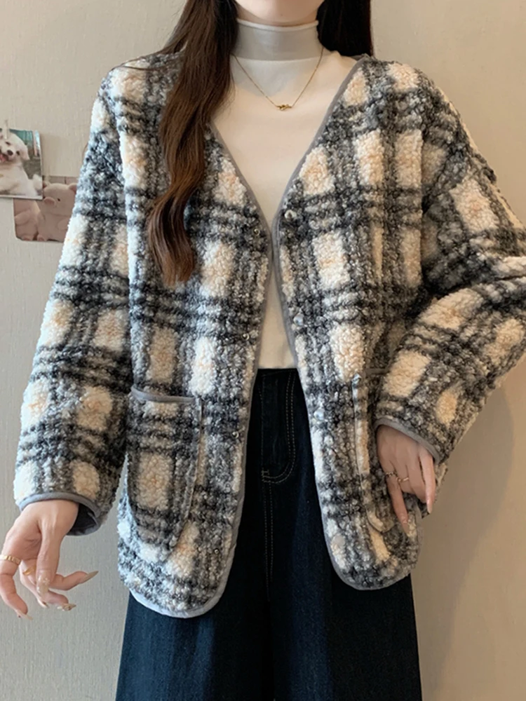 

Plaid ort Coat for Women Sli plus Size Open Cardigan Trendy And Faionable Winter Outerwear by Huangqinere