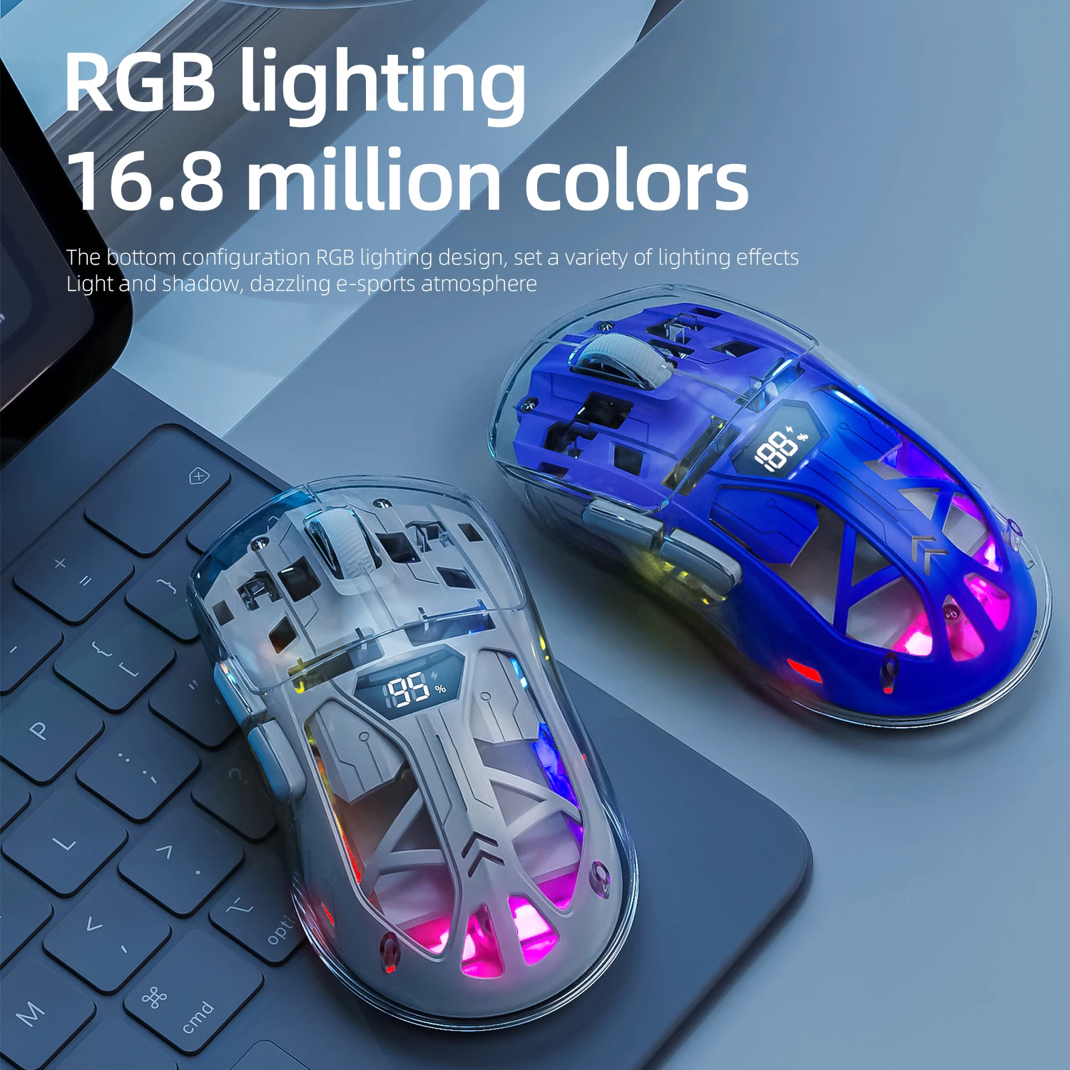 A2 Transparent RGB wireless mouse, Bluetooth Dual-mode Connection ,Digital display,Win/Mac